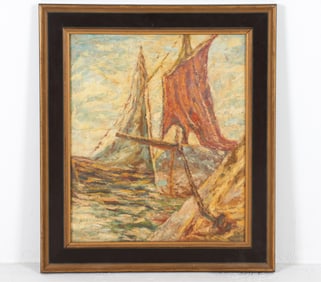 MID-CENTURY IMPRESSIONISTIC SAILBOATS O/B PAINTING