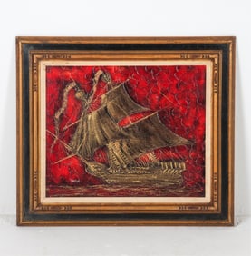 VINTAGE ABSTRACT SHIP PAINTING