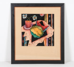 ABSTRACT MIXED MEDIA WATERCOLOR STILL LIFE