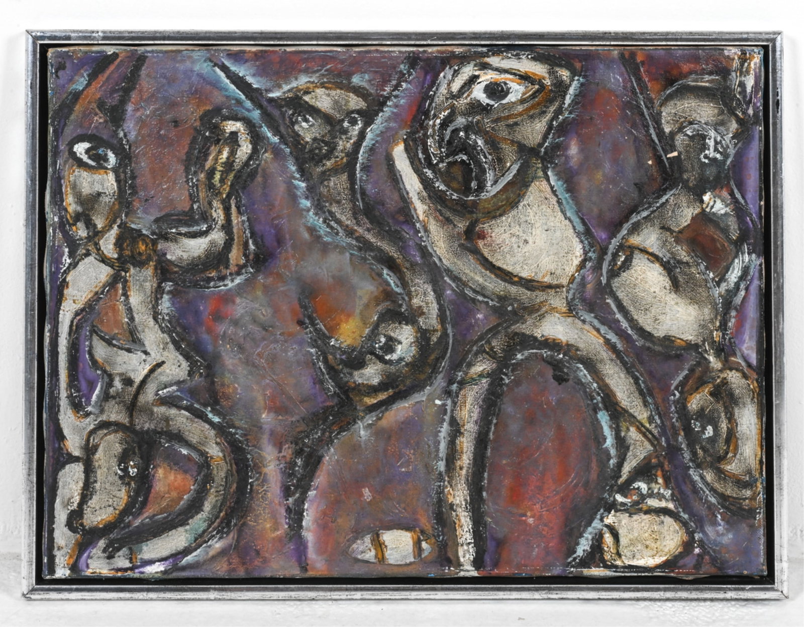 O. REIMANN - ABSTRACT PAINTING O/C: Signed on back by the artist. Dimensions: Frame H 31.25" x W 23". Canvas H 28" x W 20.25". Condition: Scuffs, scratches, scrapes to frame finish, some separation at corners. DMG017