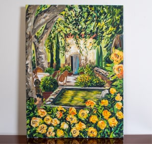 CONTEMPORARY TERRACE WITH/ FLOWERS PAINTING