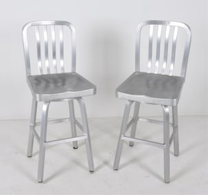 PAIR OF CONTEMPORARY ALUMINUM BAR STOOLS
