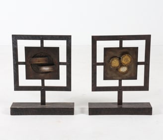 PAIR OF ABSTRACT METAL SCULPTURES