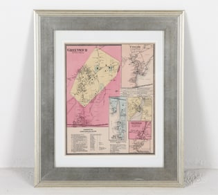 FRAMED VINTAGE MAP PRINT OF GREENWICH, CT