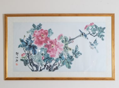 VINTAGE CHINESE SILK PAINTING PRINT