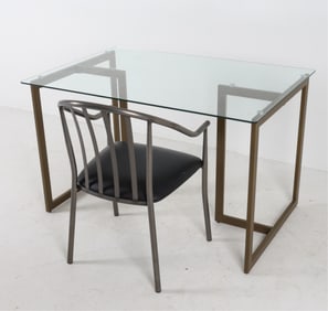 GLASS & METAL TABLE AND CHAIR
