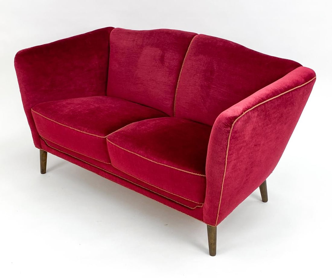 SWEDISH MID-CENTURY BEECH MOHAIR VELVET SOFA (1 of 12)