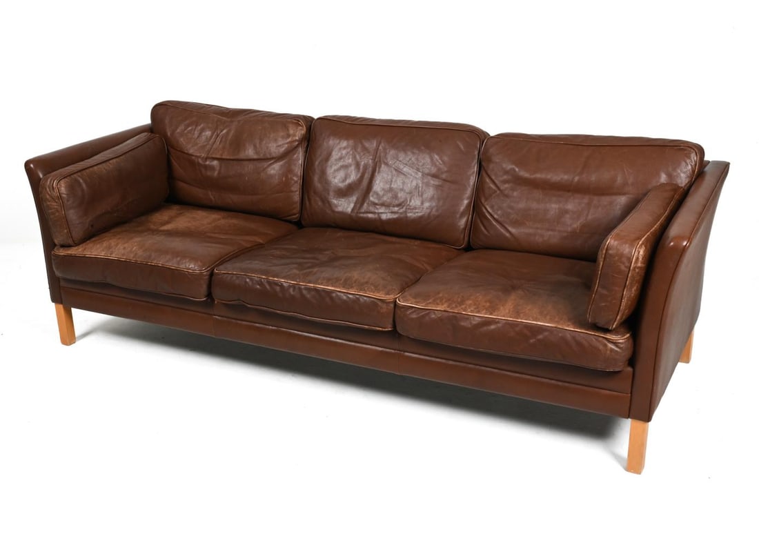 LEATHER & BEECH THREE-SEAT SOFA BY MOGENS HANSEN (1 of 15)