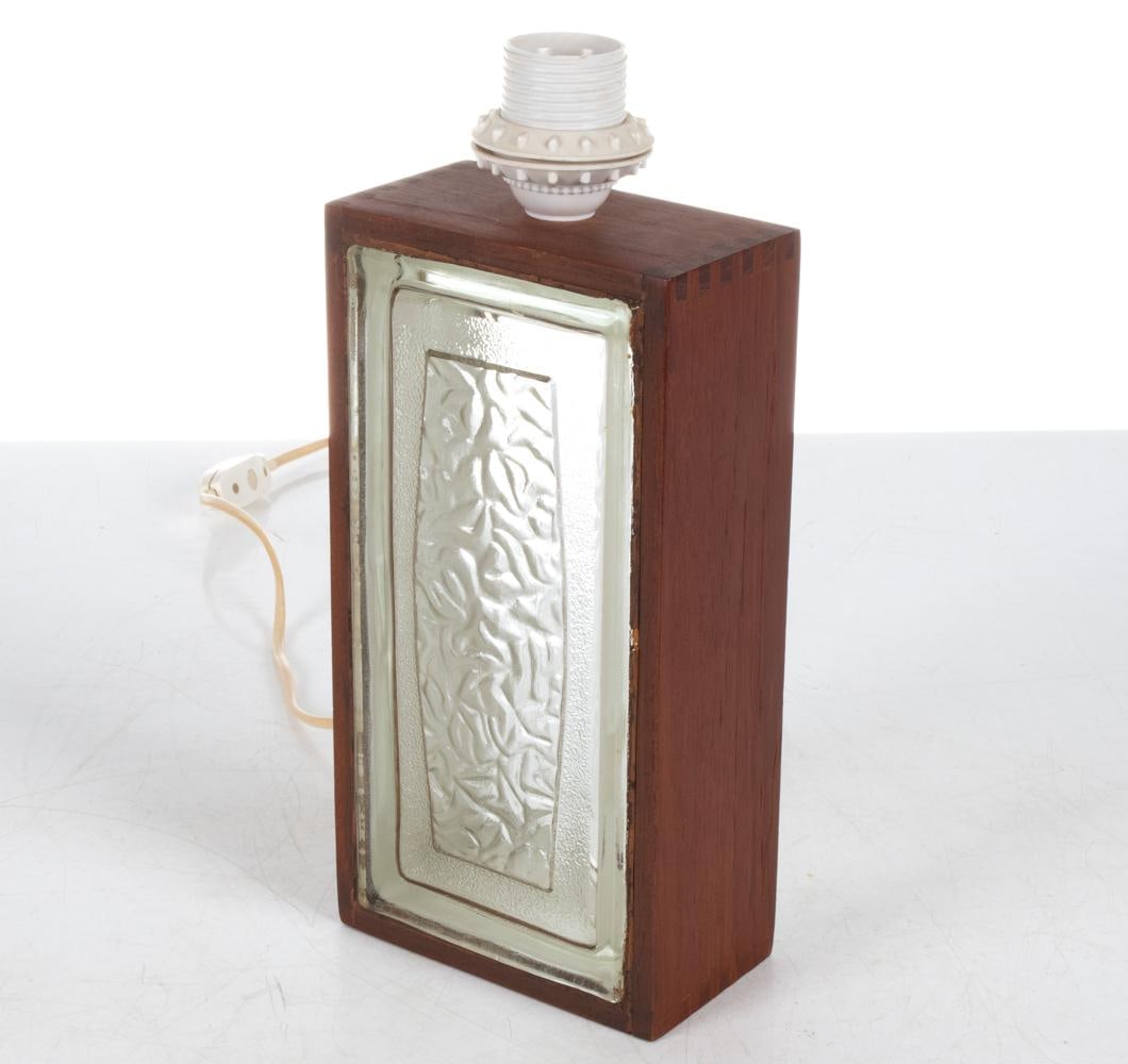 1960?s SWEDISH CLEAR GLASS BRICK & TEAK LAMP (1 of 13)