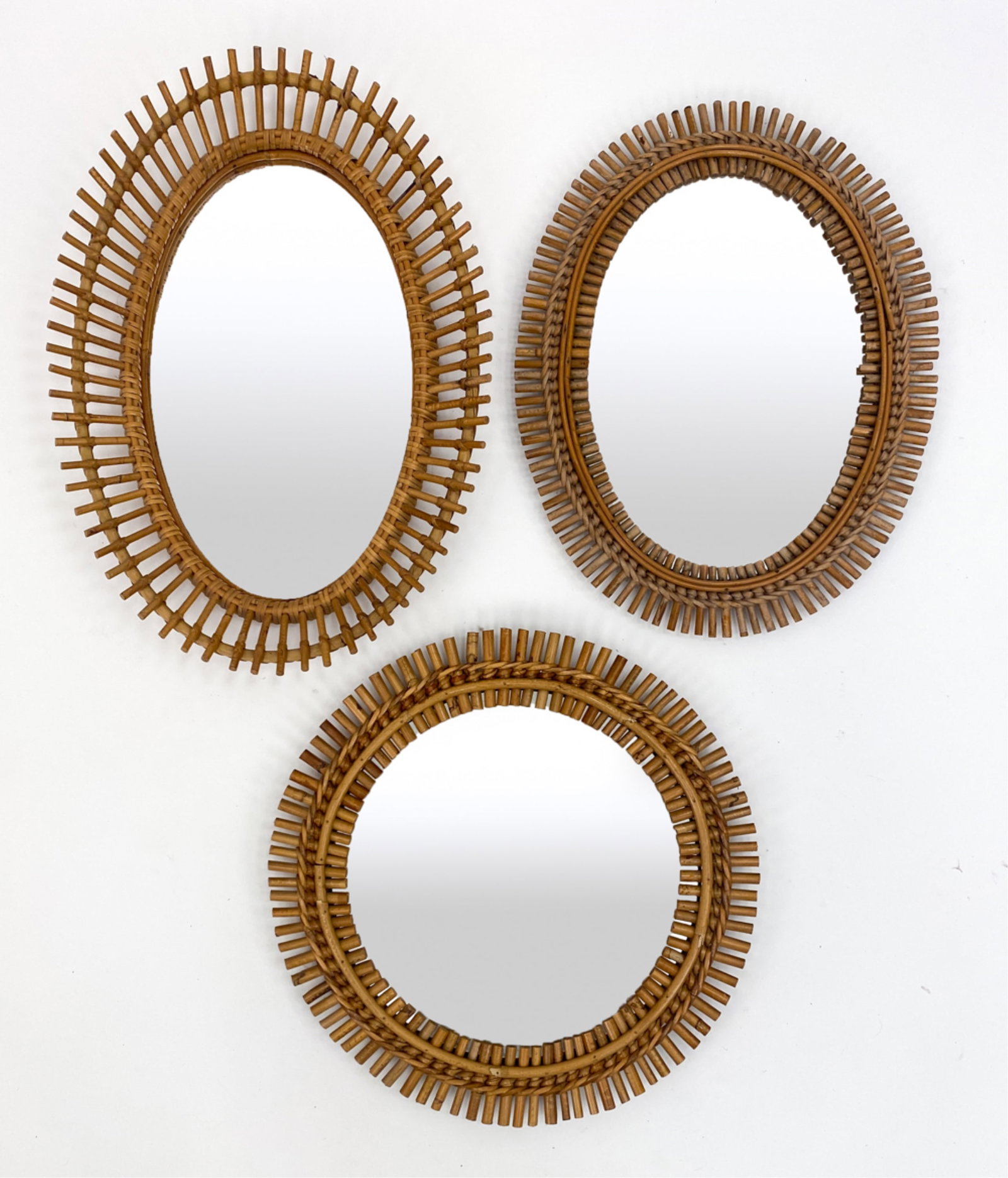 (3) BAMBOO & RATTAN WRAPPED MIRRORS C.1960'S (1 of 5)