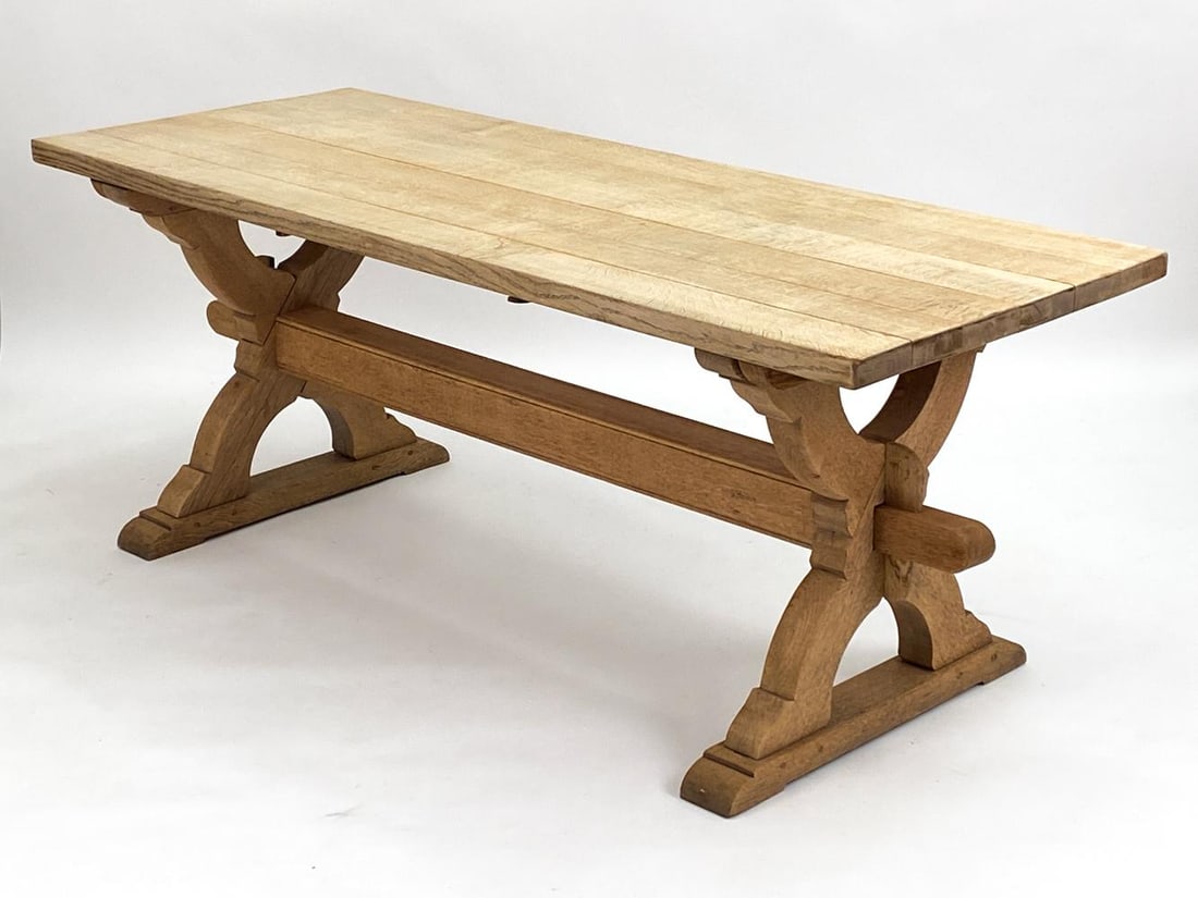 DANISH CARVED OAK TRESTLE DINING TABLE (1 of 10)