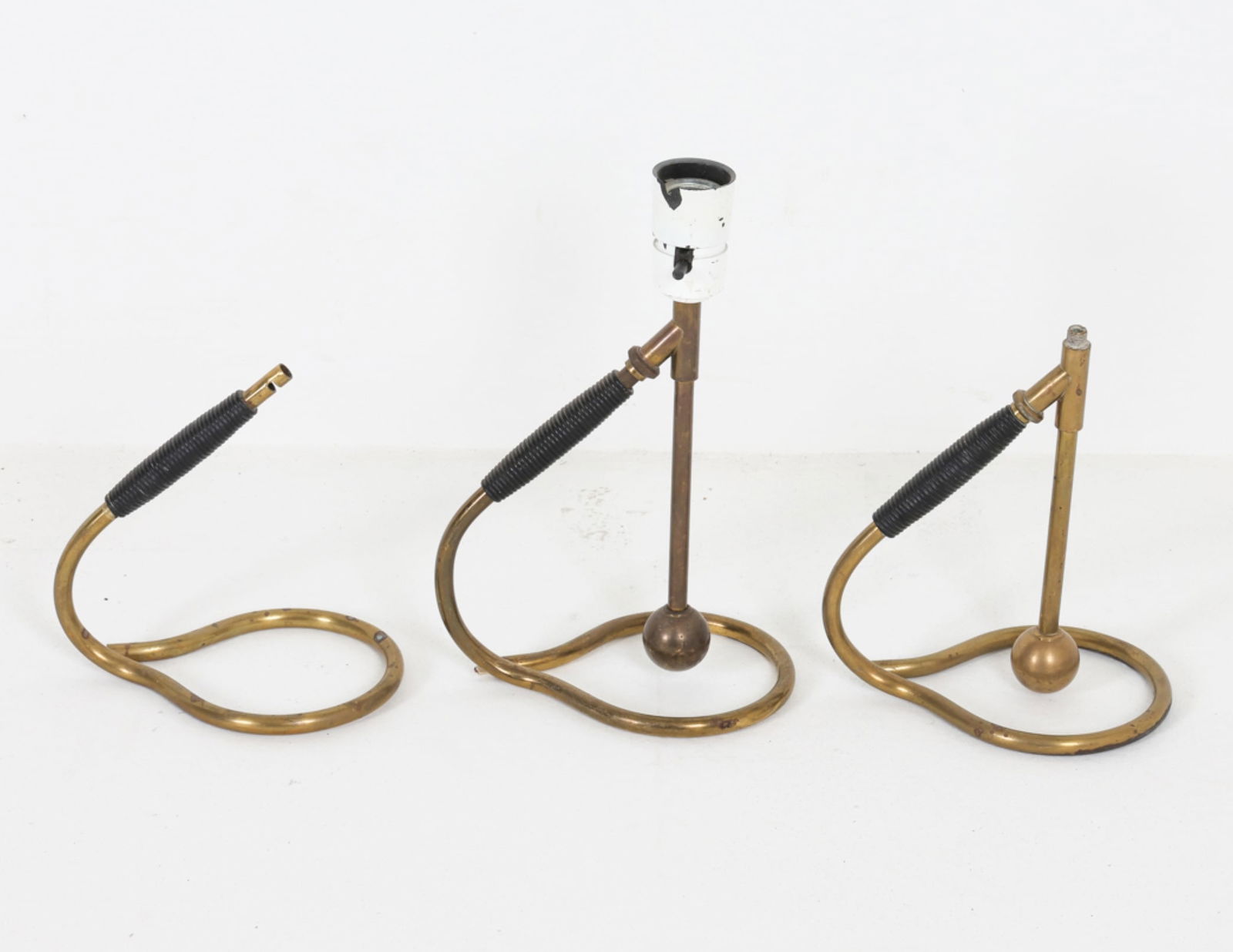 (3) LE KLINT 306 LAMPS BY KAARE KLINT FOR REPAIR: Dimensions: Tallest H 11.25" x W 6.75" x D 4.75". Condition: Great candidates for restoration, no wiring included. Some tarnished spots, missing pieces, vintage patina. Wear consistent with age and us