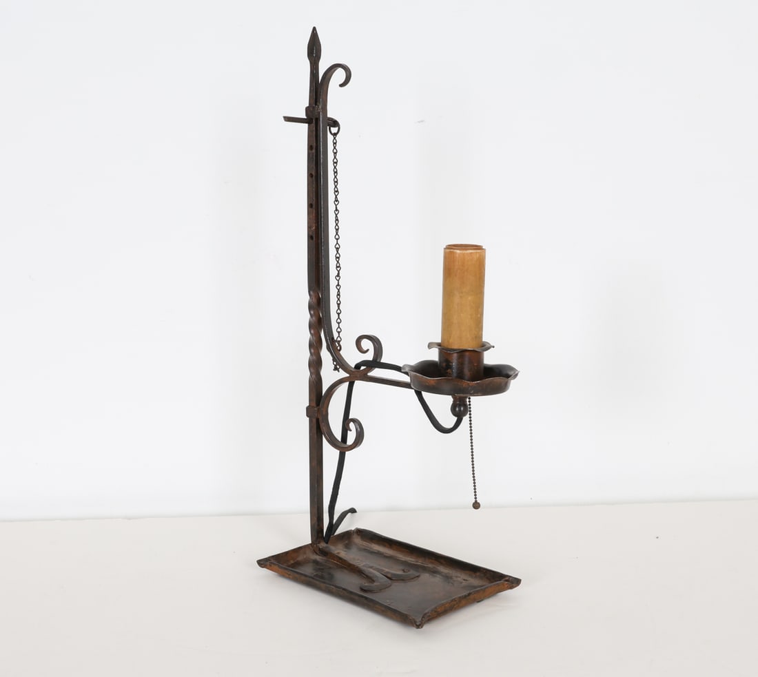 ANTIQUE WROUGHT IRON ADJUSTABLE CANDLE HOLDER LAMP (1 of 11)