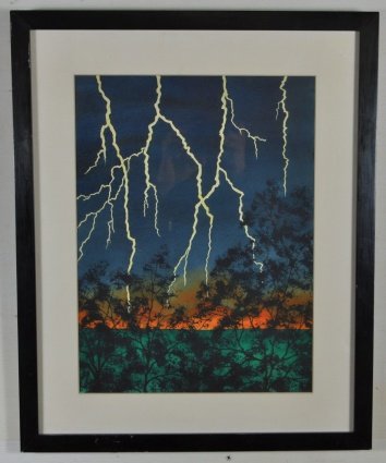 LIGHTING SCENE WATERCOLOR SIGNED: Framed edge Measures: 17.5" x 21.5"