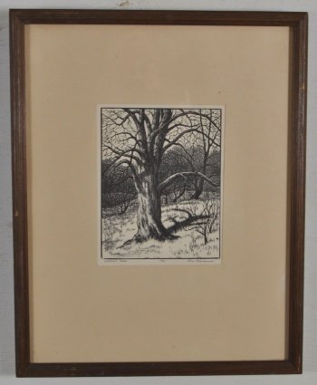TREE PRINT BY LEO MEISSNER: Framed edge Measures: 12" x 15"