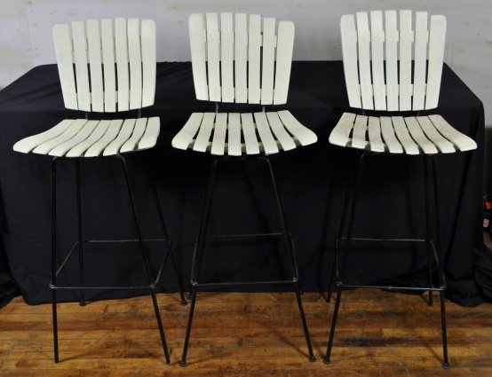 3 ARTHUR UMANOFF MID-CENTURY BAR STOOLS: Measures: 17" x 15" x 42"