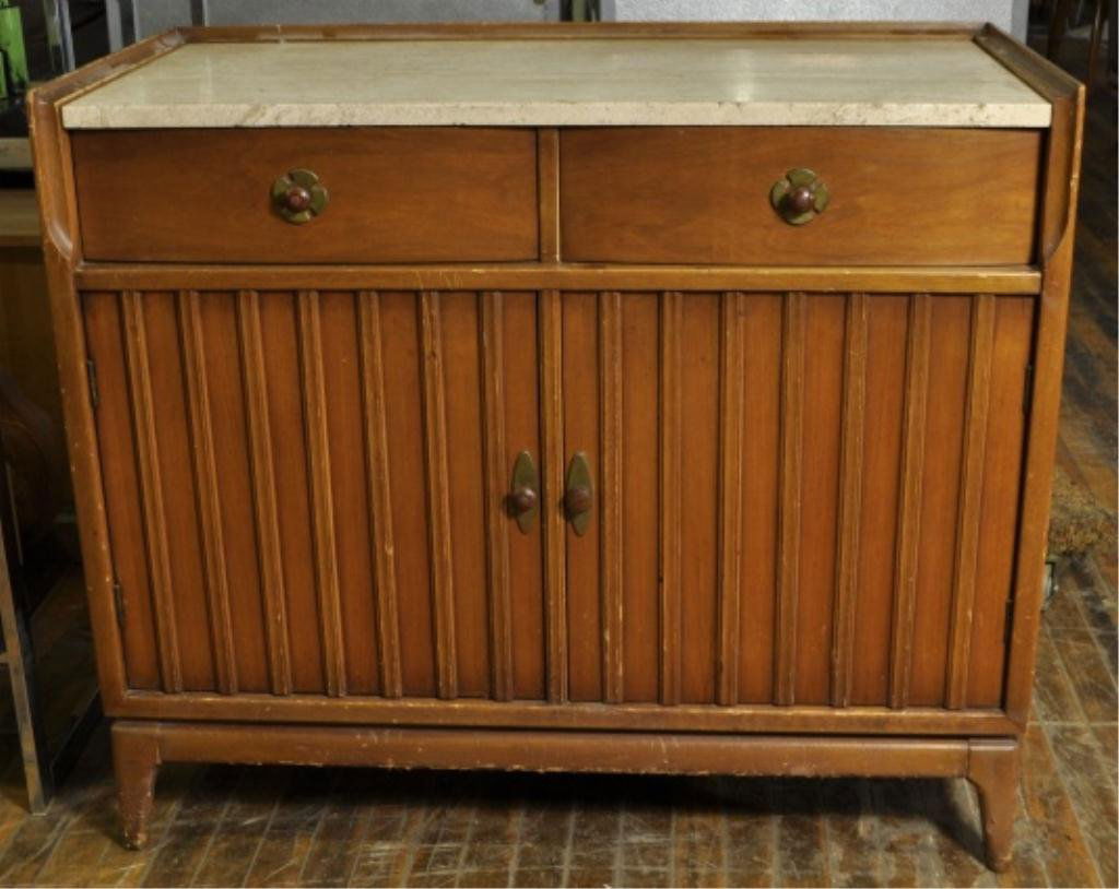 MID-CENTURY TRAVERTINE MARBLE TOP SERVER: Measures: 38" x 19" x 32.5"
