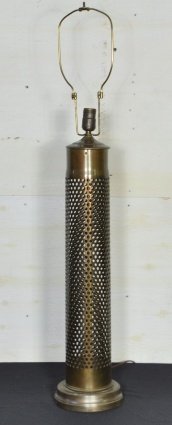 PIERCED BRASS ORDINANCE SHELL LAMP: Measures: 31" tall