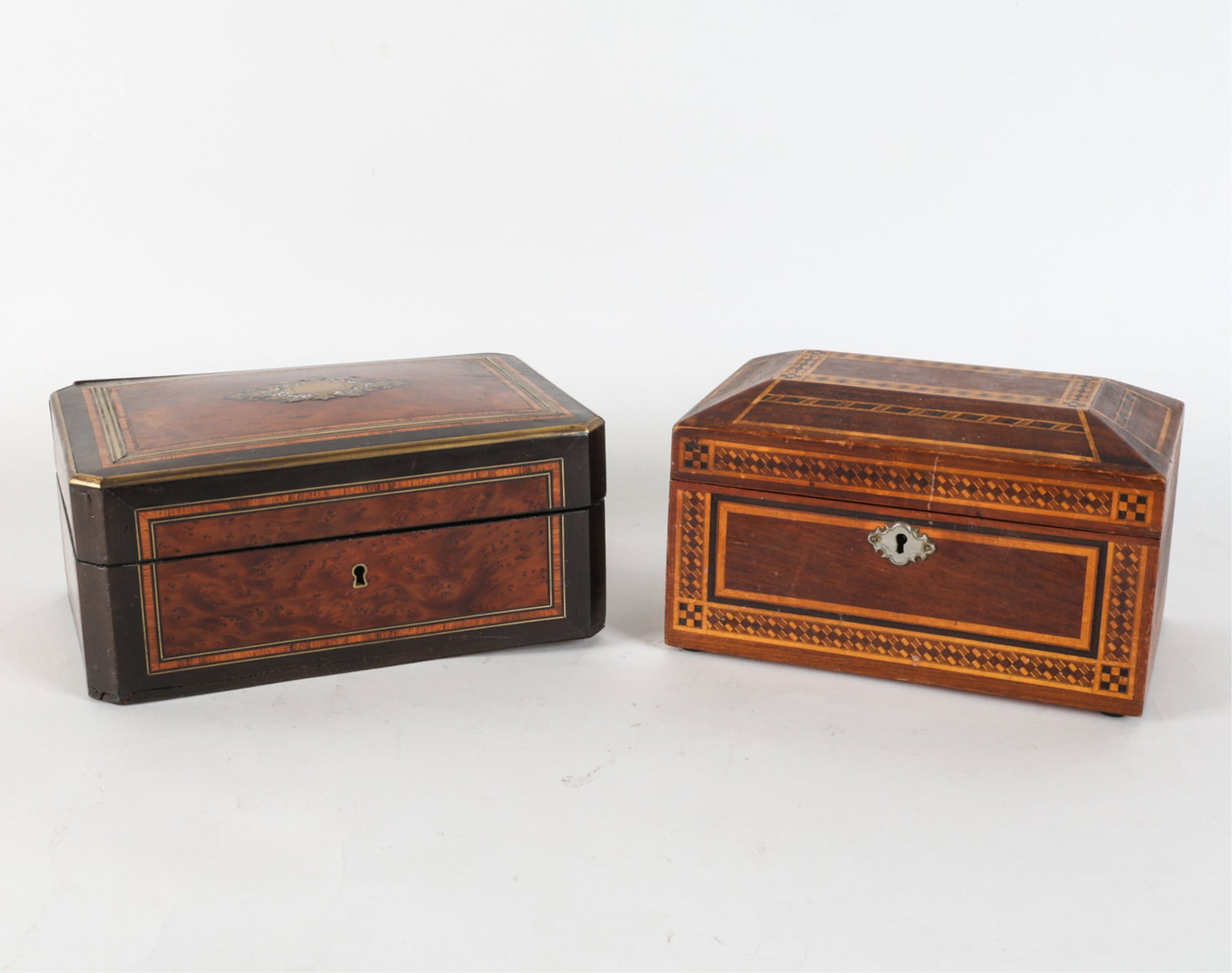 (2) BURL WOOD & INLAID JEWELRY BOXES,19TH C. (1 of 12)