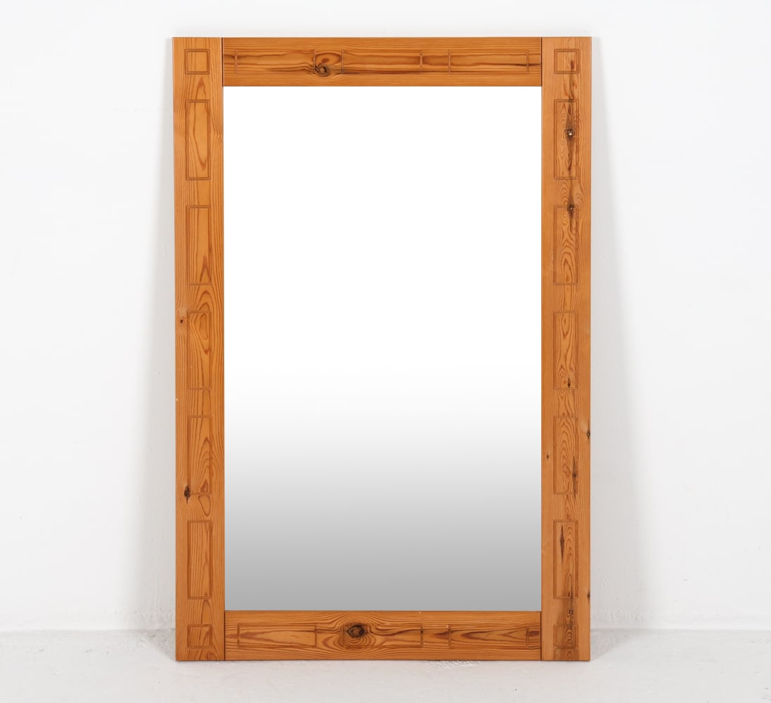 LARGE DANISH PINE WALL MIRROR C.1960'S (1 of 8)