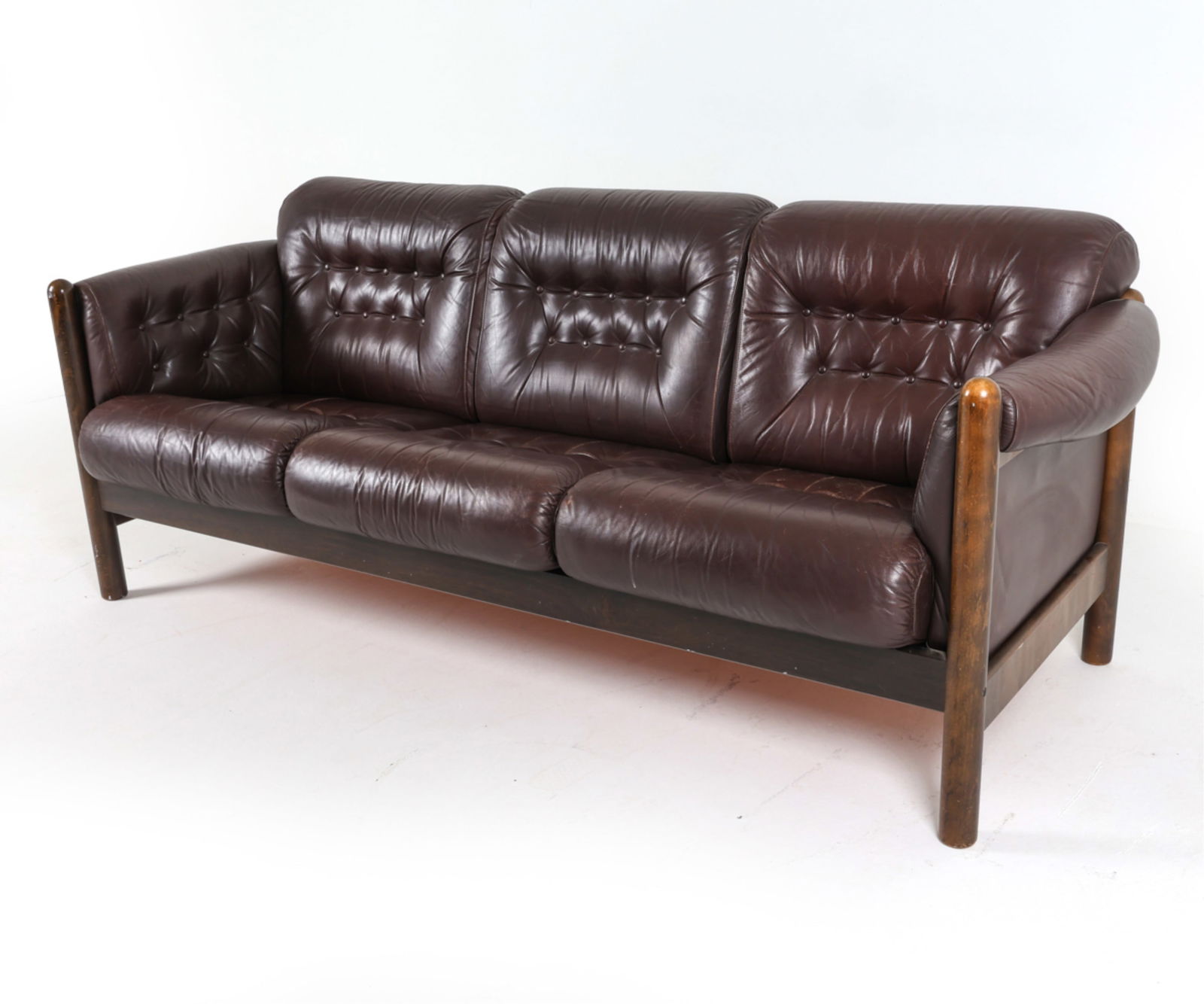 DANISH BEACH AND TUFTED LEATHER SOFA, C.1970'S (1 of 17)