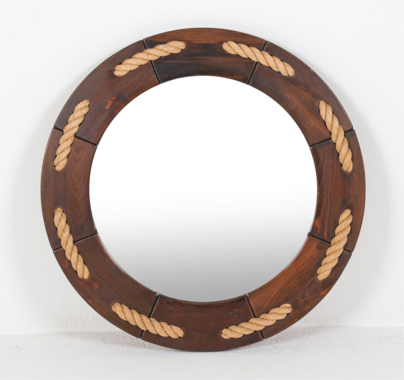 DANISH PINE & ROPE NAUTICAL WALL MIRROR C.1970'S (1 of 7)