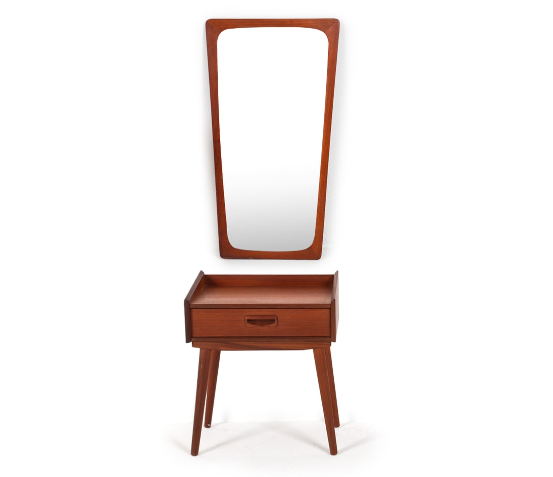 DANISH TEAK NIGHTSTAND & WALL MIRROR, C.1960'S (1 of 18)