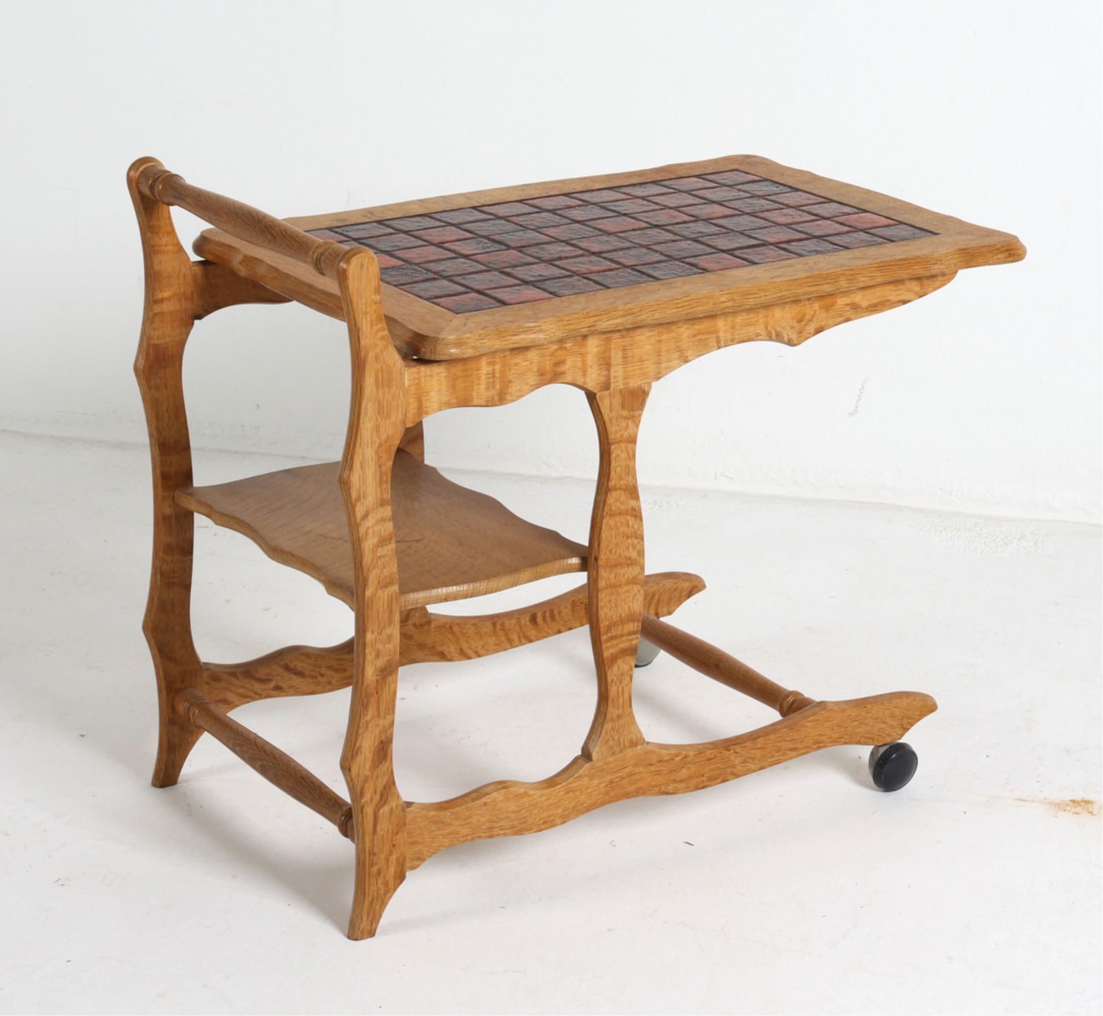 DANISH OAK BARCART WITH CERAMIC TILES, C.1970'S (1 of 16)