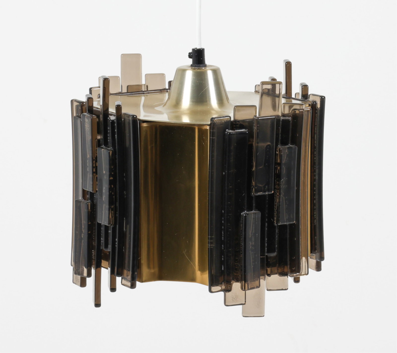 CLAUS BOLBY BRASS & BUBBLED ACRYLIC PENDANT LIGHT: For CEBO Industri. Denmark, circa 1960's. Dimensions: H 9.25" x Dia. 9.5". Condition: Wiring untested, Faint scuffs to brass, plastic. Wear consistent with age and use. DMK029