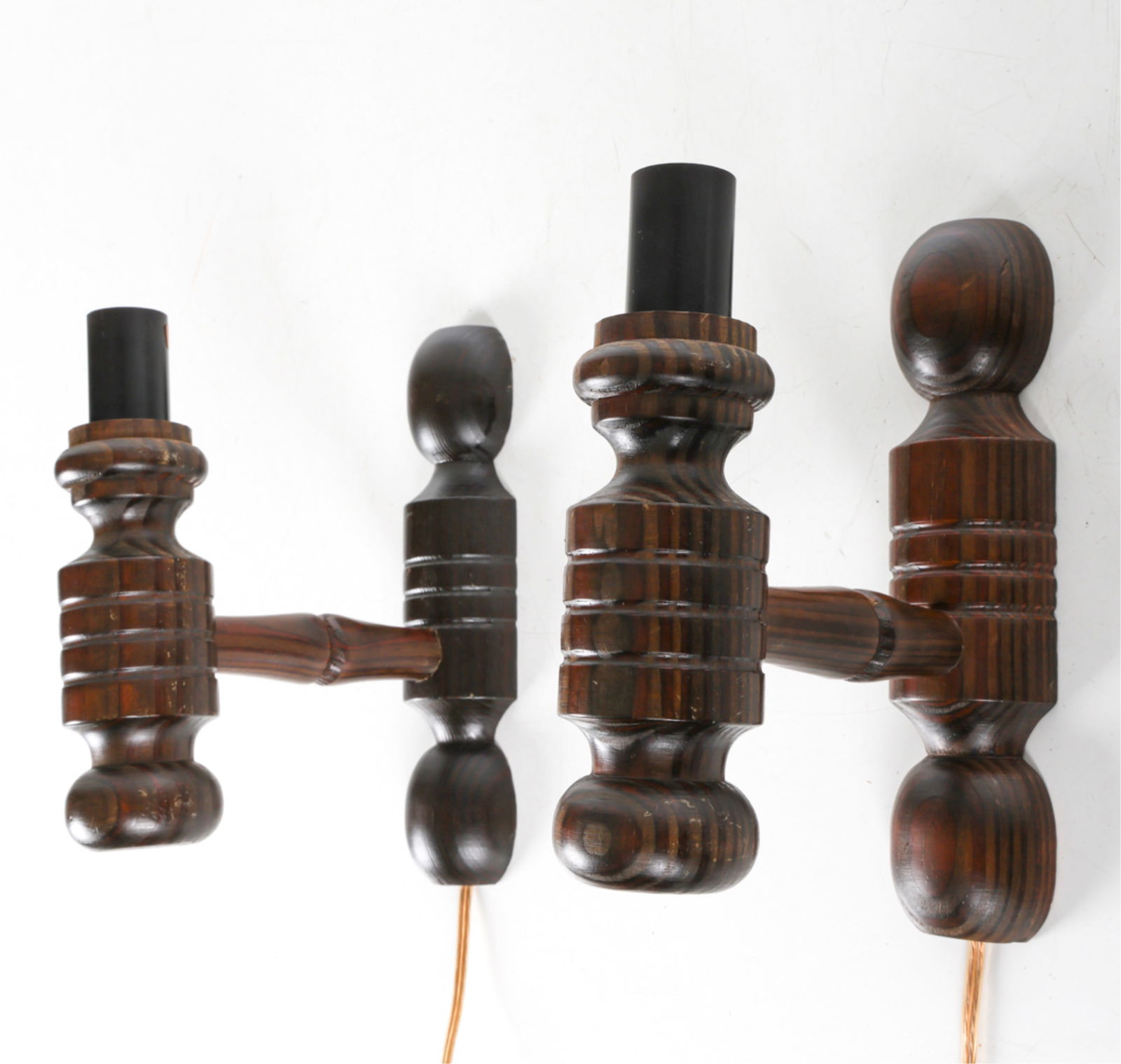 PAIR DANISH STAINED PINE WALL SCONCES C. 1970'S (1 of 8)