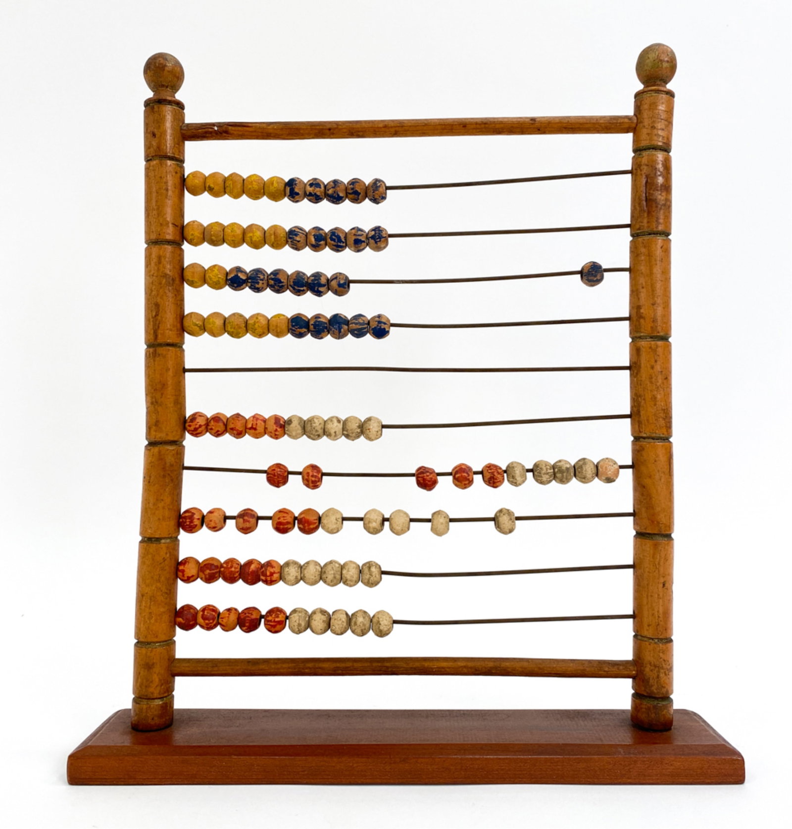ANTIQUE WOODEN ABACUS: Apparently unsigned. Dimensions: H 13.5" x W 11.75" x D 2.5" Condition: Slight warping to wood, and rubbing/losses to paint. Very fragile.