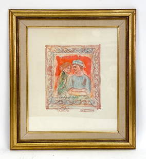 EDNA HIBEL (1917-2014) LITHOGRAPH & PASTEL A/P: Inscribed "unique artist proof and pastel" and signed near lower edge. Signed Hibel to corner. Dimensions: (Frame) H 21" x W 19" ; (Image) H 10" x W 8.75" Condition: Not examined out of frame. A few t