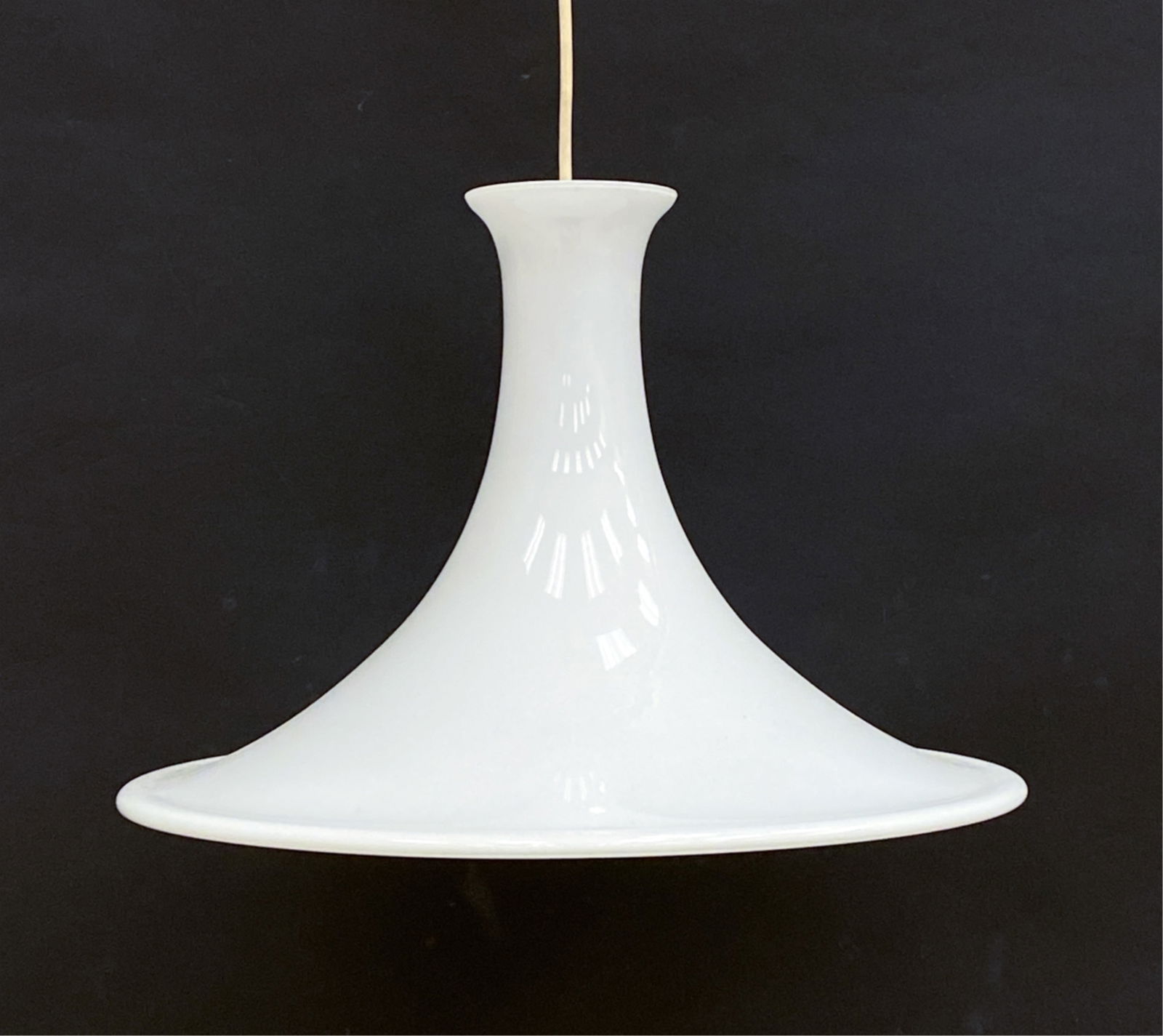 HOLMEGAARD MANDARIN PENDANT LIGHT: Label to top of stocket. Mandarin Pendant light, Model 450 Untested. Cut wire. May require rewiring Dimensions: H 12" x Dia 17" Condition: Wear consistent with age and use. Soiling to inner socket. F1