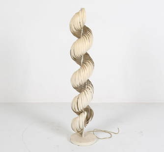 ATTR. HENRI MATHIEU SPIRAL FLOOR LAMP C.1960'S: Unsigned. Spiral form with top socket. Dimensions: H 40" x Dia 8" Condition: Discoloration and slight cracking to paint on metal . Cut wire, Untested