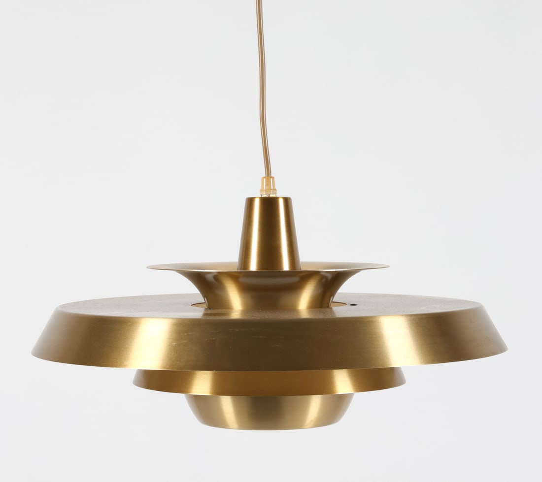 DANISH BRASS SAUCER PENDANT LIGHT, CIRCA 1970'S (1 of 10)