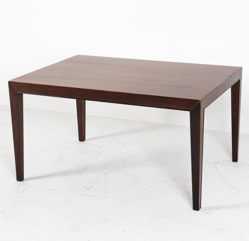 ATTR. HASLEV SEVERIN HANSEN ROSEWOOD COFFEE TABLE: Denmark, circa 1970's. Dimensions: H 20" x W 37.25" x D 26.25". Condition: Wear consistent with age and use. B113