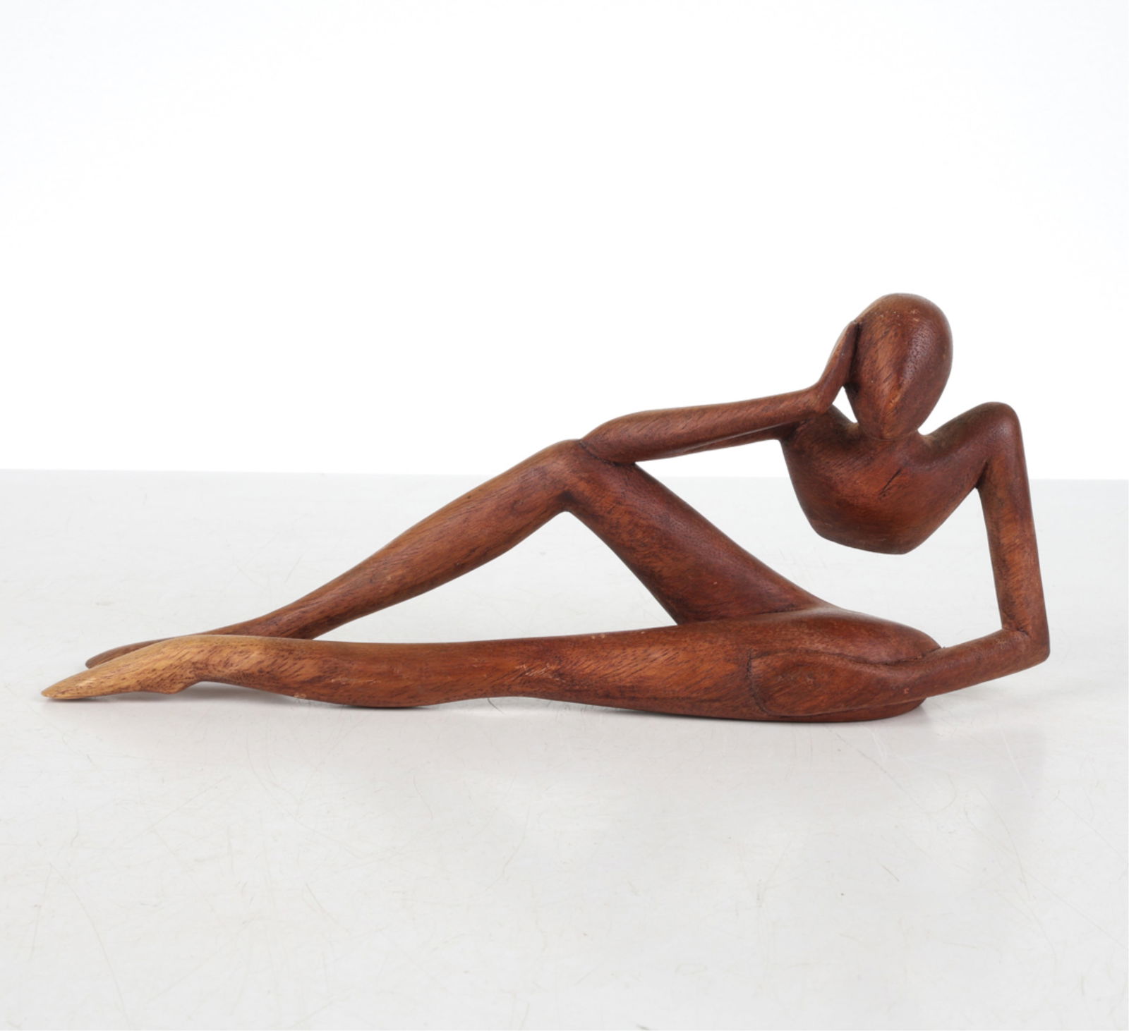 CARVED TEAK RECLINING FIGURE SCULPTURE (1 of 14)