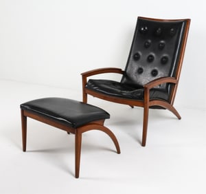 BARNEY FLAGG WALNUT LOUNGE CHAIR W/ OTTOMAN