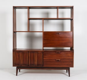MID-CENTURY WALNUT BOOKSHELF CABINET, C. 1960'S