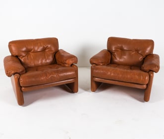 B&B ITALIA 'CORONADO' COGNAC LEATHER LOUNGE CHAIRS