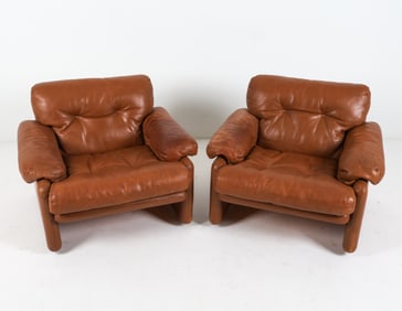 (2) B&B ITALIA 'CORONADO' COGNAC LEATHER ARMCHAIRS