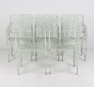 (5) ANTIQUE GOTHIC STYLE WROUGHT IRON PATIO CHAIRS