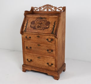 CARVED OAK OAK SECRETARY CABINET