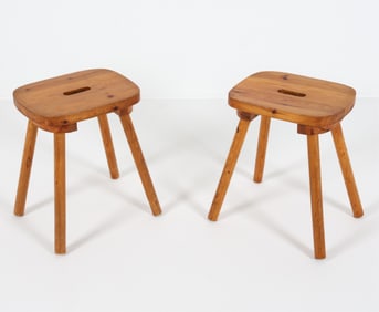 (2) SWEDISH PINE MILKING STOOLS