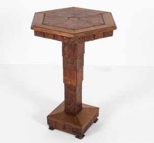 ART DECO SNAKESKIN CLAD OAK PEDESTAL TABLE