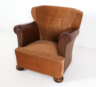 DUTCH LEATHER & VELVOUR LOUNGE CHAIR