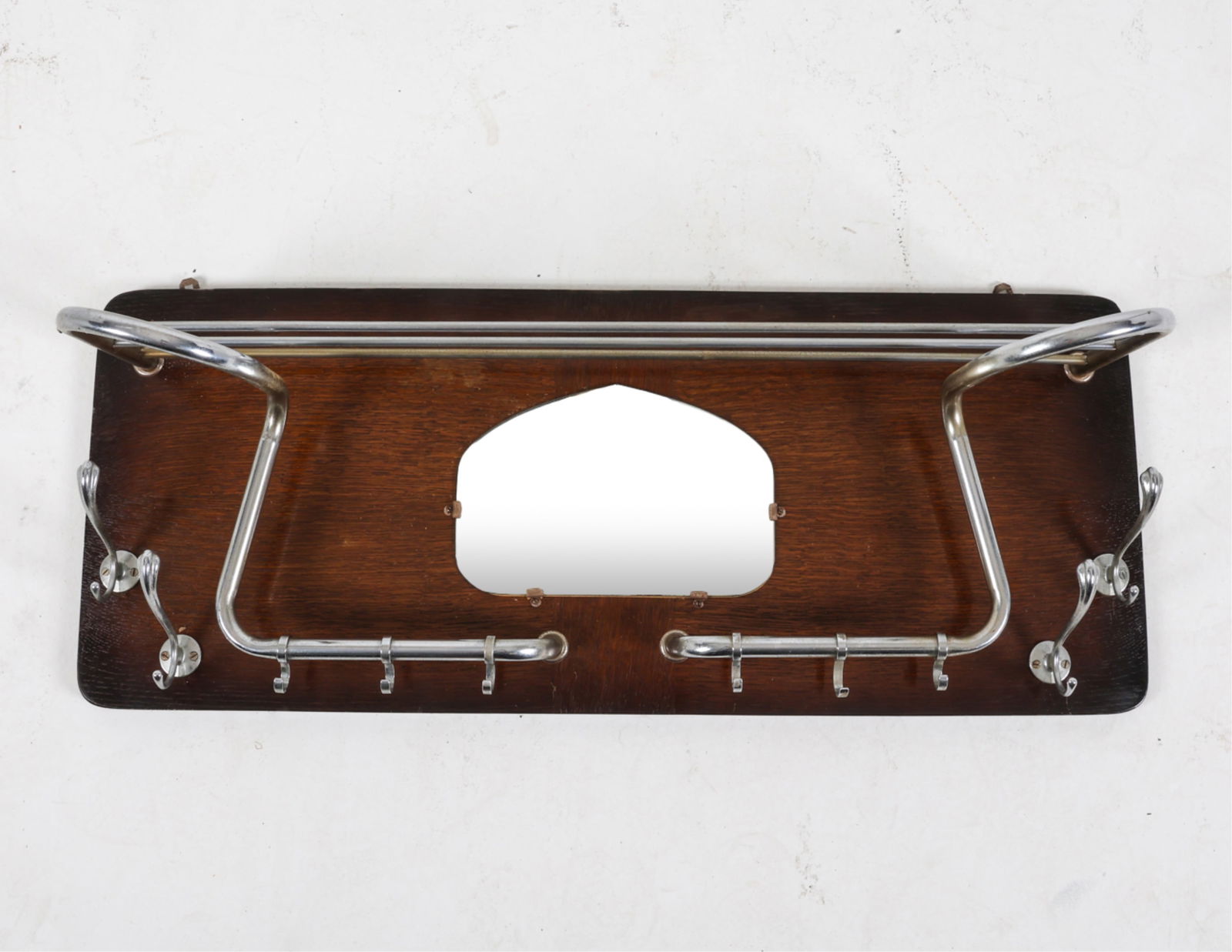 MID-CENTURY OAK & CHROME MIRROR COAT RACK (1 of 17)