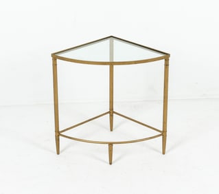 BRASS AND GLASS CORNER SIDE TABLE