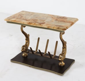 BRASS AND ONYX MAGAZINE RACK SIDE TABLE
