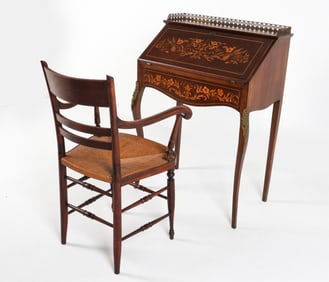 LOUIS XV STYLE INLAID WRITING DESK & CHAIR